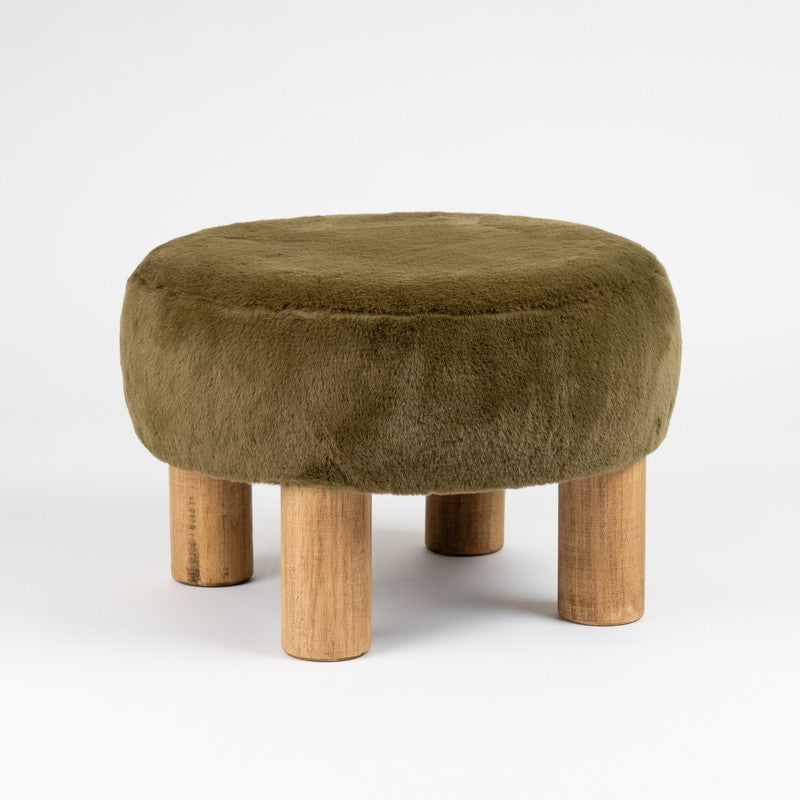 Soft Faux Fur Round Green Foot Stool